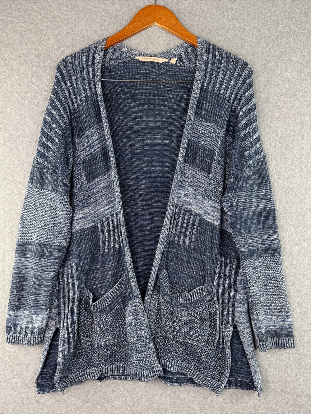 Soft Surroundings Midi Blue Knit Cardigan Slouchy Boho/Hippie Lagenlook Size PM